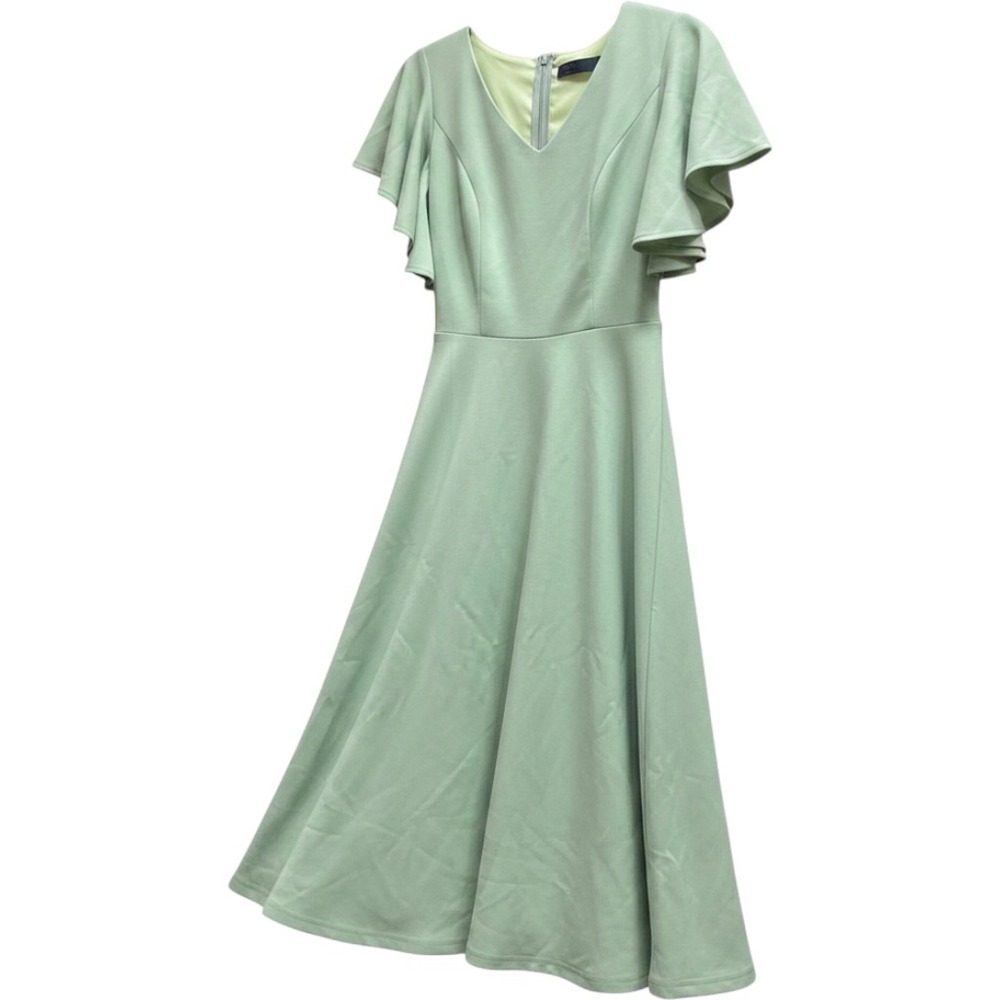 Bridesmay Women Sage Green Flutter Sleeve V-Neck Fit Flare Cocktail Dress Small